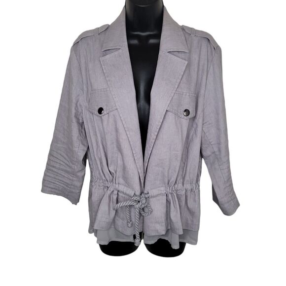 Lane Bryant gray stretch linen rope tie blazer coat jacket 14/16 - Picture 1 of 8